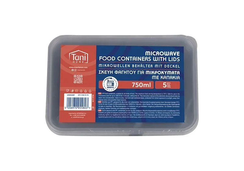 Σκεύη φαγητού για μικροκύματα με καπάκια 750 ml