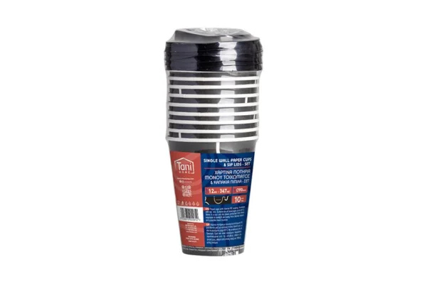 Χάρτινα ποτήρια 12 oz - σετ με καπάκι - πιπίλα 10 τεμ.